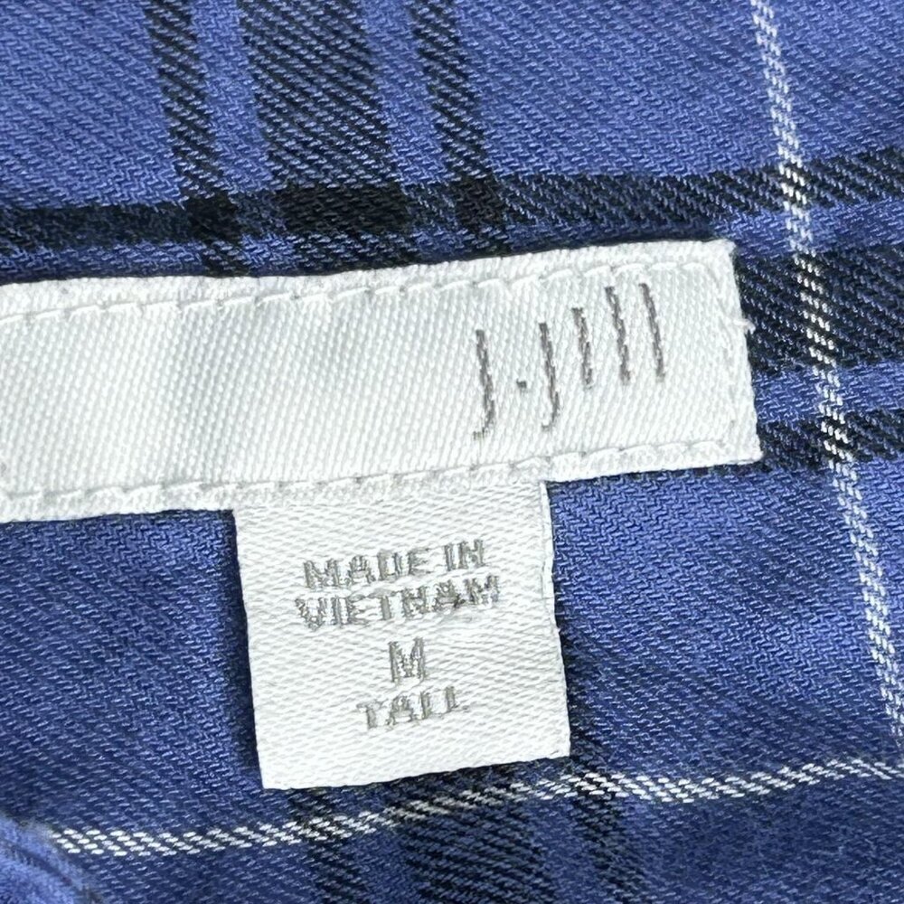 J Jill Shirt Womens Medium Tall Blue Plaid Button Front Tunic 100% Cotton - Picture 4 of 14